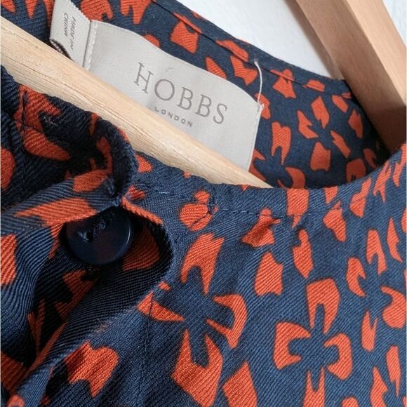 Hobbs Floral Patterned Navy Button-Up Shirt Dress Silk Blend Small - Picture 7 of 16